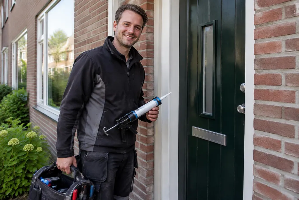 Vakman van Kitbedrijf Vleuten bij de voordeur van een woning